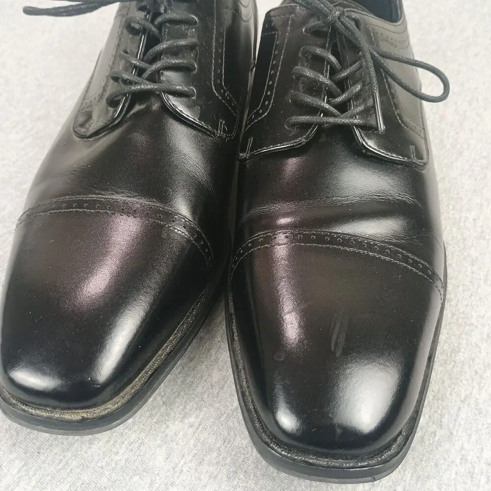 Stacy Adams Men Size 10.5W Black Leather Kenway Cap Toe OxfordLace Up Dress Shoe